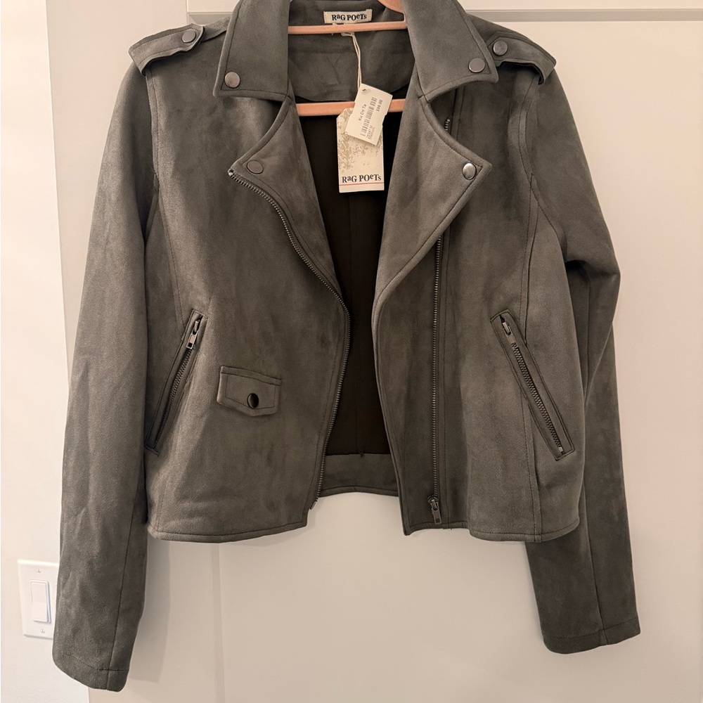 Rag Poets Gray Suede Moto Jacket